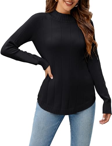 Namatime Pullover Damen Rollkragen Langarm Rollkragenpullover Weich Strickpullover Stehkragen Strickpulli Wärme Gestricktes Sweatshirt, Schwarz, XL von Namatime