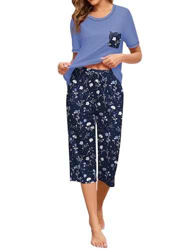 Namatime Schlafanzug Damen Zweiteiliger Pyjama Sommer Kurzarm Hemd und Pyjamahose Nachtwäsche Shorty Pjs Sets mit Taschen Blau Floral XL Namatime Schlafanzug Damen Zweiteiliger Pyjama Sommer Kurzarm Hemd und Pyjamahose Nachtwäsche Shorty Pjs Sets mit Taschen Blau Floral XL von Namatime