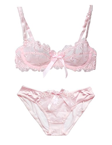 Nanier Soft BH set Für Damen, Sexy, Transparente, Mit Stickerei, Rosa, 80B von Nanier