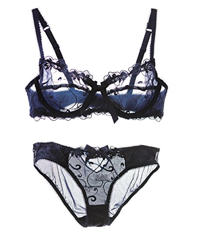 Nanier Soft BH set Für Damen, Sexy, Transparente, Mit Stickerei, Blau, 85B von Nanier