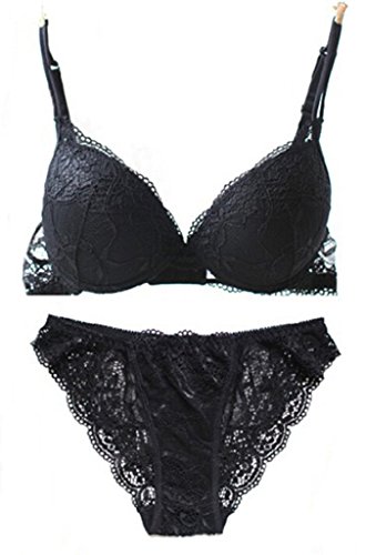 Nanier Damen Sexy Push up BH Set Mit Stickerei Schwarz 70A von Nanier