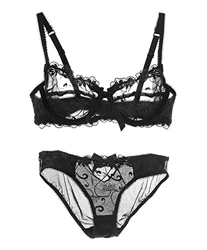 Nanier Soft BH Set Für Damen, Sexy, Transparente, Mit Stickerei, Schwarz, 85C von Nanier