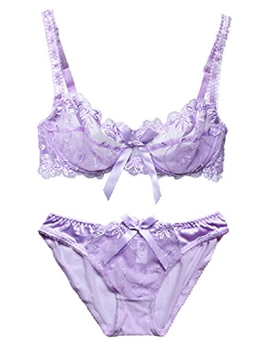 Nanier Soft BH set Für Damen, Sexy, Transparente, Mit Stickerei, Violett, 75A von Nanier