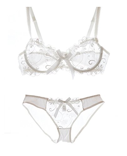 Nanier Soft BH set Für Damen, Sexy, Transparente, Mit Stickerei, Weiß, 70A von Nanier