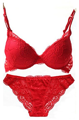 Nanier Women's Solid Lace Push up Bra Set Red 38C von Nanier