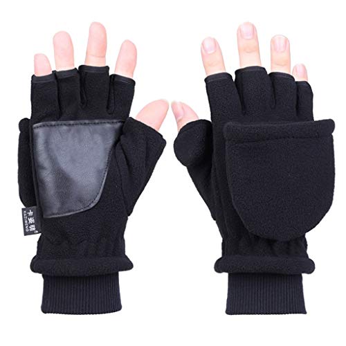 Nankod Winter Polar-Fleece-Halbfinger-Handschuhe, Damen und Herren, doppelschichtig, dicker Touchscreen, fingerlos, umwandelbare Fäustlinge mit Bezug a von Nankod