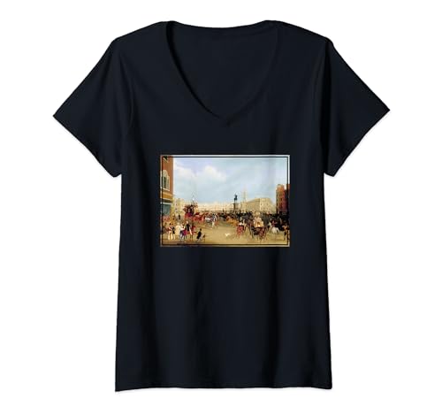 Damen Gemälde vom Trafalgar Square (1867) T-Shirt mit V-Ausschnitt von Napoleonic Wars Naval Monument in London England