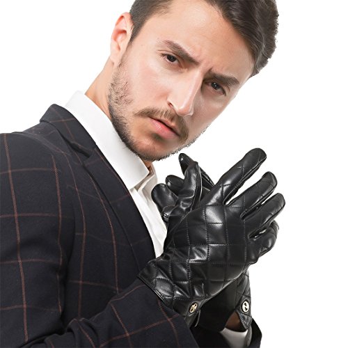 Nappaglo Herren Handschuhe aus echtem Nappaleder Wnter Warme Handschuhe Touchscreen Handschuhe mit Langes Fleecefutter (XL (Umfang der Handfläche:22.8-24.1cm), Schwarz(Non-Touchscreen)) von Nappaglo