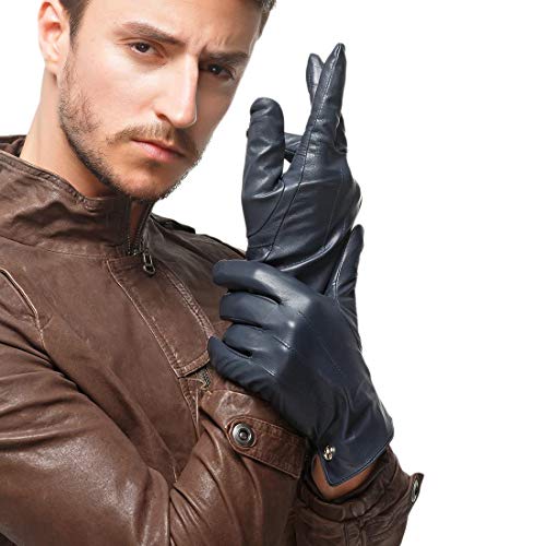 Nappaglo Herren Lederhandschuhe Winter Warme Fahren Handschuhe mit Langes Fleecefutter (Dunkel Marine Blau, M, Non-Touchscreen) von Nappaglo