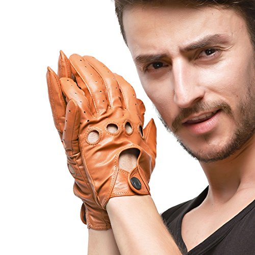 Nappaglo Herren Lederhandschuhe für fahren italienisches Lammfell Ungefüttert Motorrad Radfahren Touchscreen Handschuhe (L (Umfang der Handfläche:21.6-22.8cm), Tan (Non-Touchscreen)) von Nappaglo