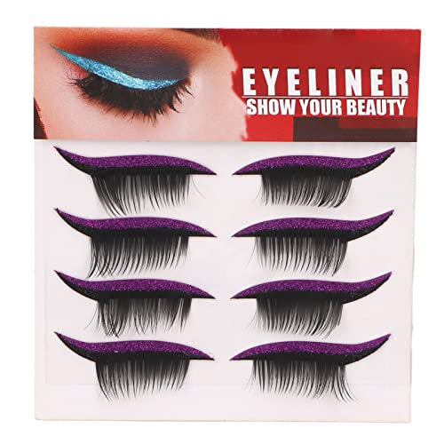 Glitzer-Eyeliner-Wimpernaufkleber-Set, Eyeliner-Wimpernaufkleber-Set, Leuchtende Farben, 4 Paar, Make-up-Beauty-Tool, Selbstklebend, für den Täglichen Tanz (Lila) von Naroote