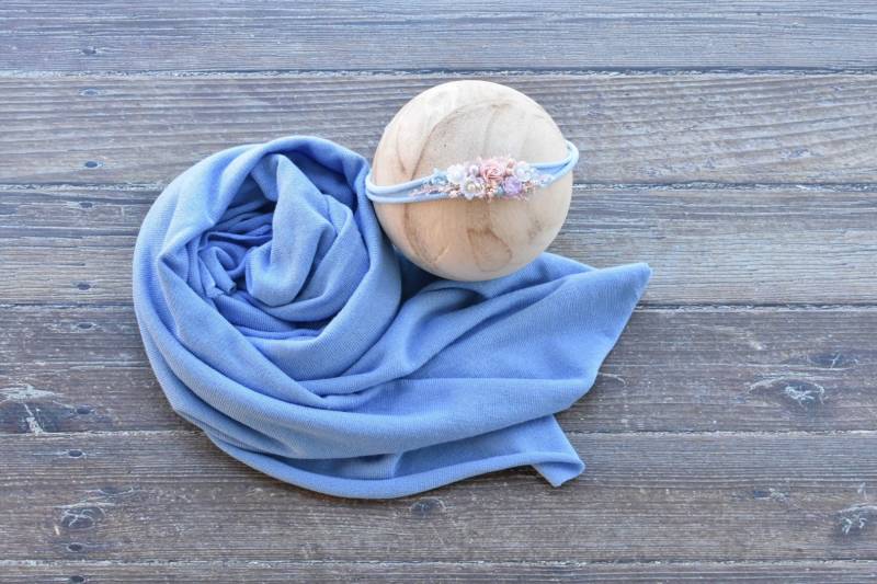 Baby Mädchen Blau Wrap Tieback Fotografie Prop Swaddle Neugeborenen Multicolor Stirnband Säuglingsfotografie Set Für Geschenk von Natashaspropstudio