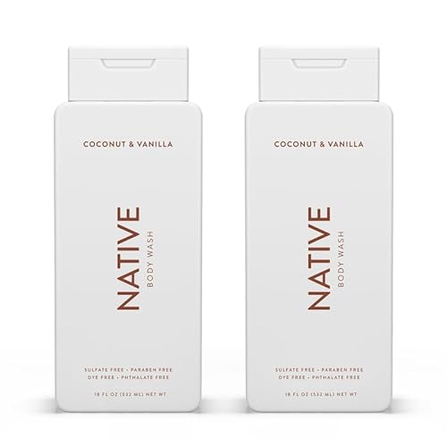 Native Body Wash Natural Body Wash for Women, Men | Sulfate Free, Paraben Free, Dye Free, with Naturally Derived Clean Ingredients Leaving Skin Soft and Hydrating, Coconut & Vanilla 18 oz - 2 Pk von Native