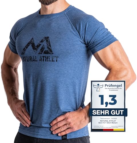 Natural Athlet Slim-Fit Fitness Tshirt für Herren - Langes schnelltrocknendes Gym T-Shirt - Bodybuilding, Krafttaining und Sport von Natural Athlet