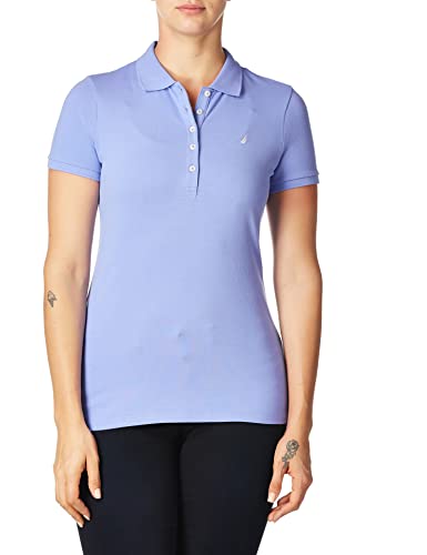 Nautica Damen 5-Button Short Sleeve Breathable 100% Cotton Polo Shirt Poloshirt, Deep Peri, Mittel von Nautica