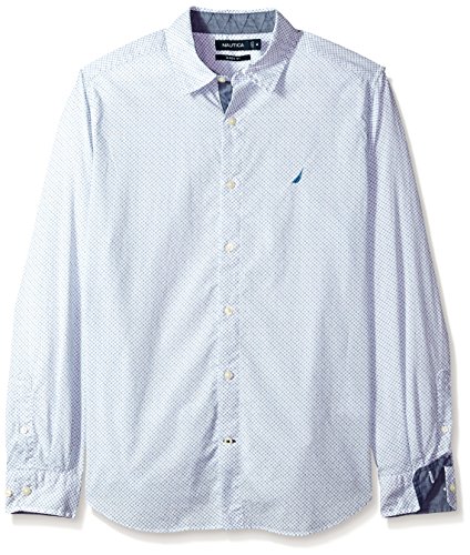 Nautica Herren Classic Fit Long Sleeve Print Pattern Shirt Hemd mit Button-Down-Kragen, Dunkel Wasserfarben, Groß von Nautica