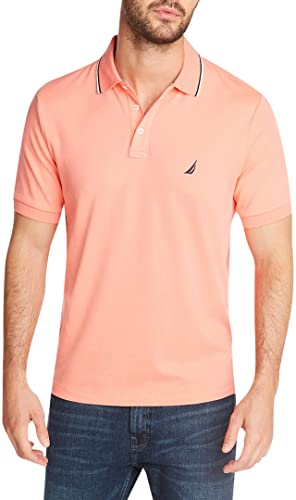 Nautica Herren Classic Fit Short Sleeve Dual Tipped Collar Polo Shirt Poloshirt, Blasskoralle, Mittel von Nautica