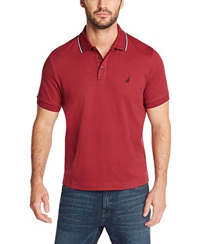 Nautica Herren Klassisches Poloshirt mit kurzen Ärmeln, Doppelspitzenkragen Polohemd, Burgunder, L von Nautica