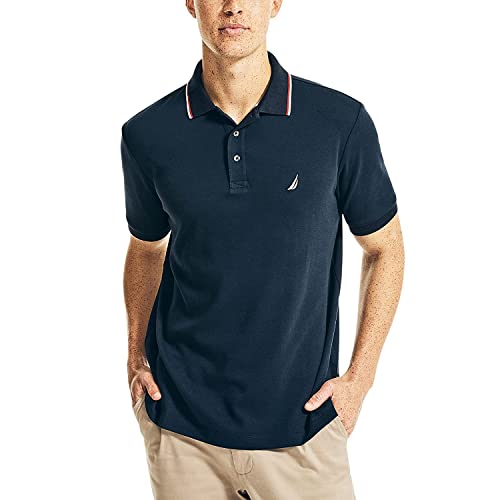 Nautica Herren Klassisches Poloshirt mit kurzen Ärmeln, Doppelspitzenkragen Polohemd, Marineblau, L von Nautica