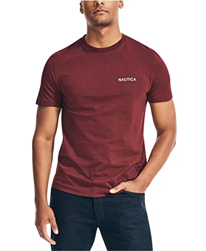 Nautica Herren Kurzärmeliges Rundhalsausschnitt T-Shirt, Königsburgunderrot, S von Nautica