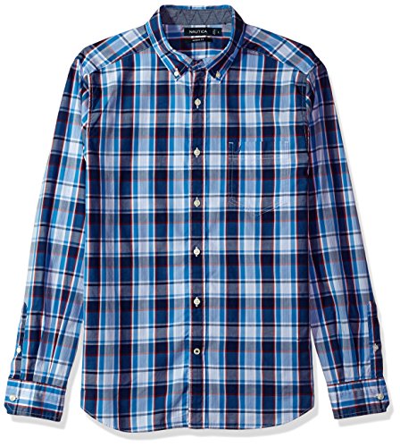 Nautica Herren Long Sleeve Large Plaid Shirt Button Down Hemd, Himmelblau, Groß von Nautica