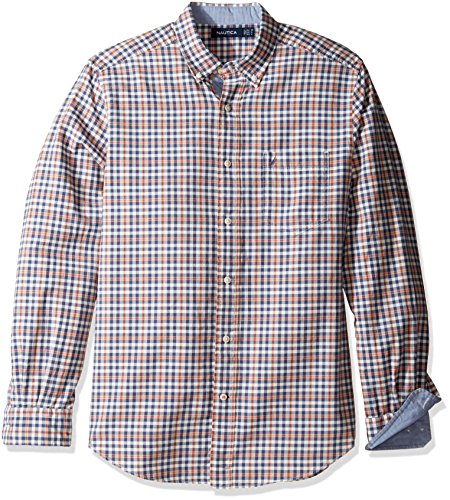 Nautica Herren Plaid Classic Fit Button-Down Hemd, Tiger Lily, X-Groß von Nautica