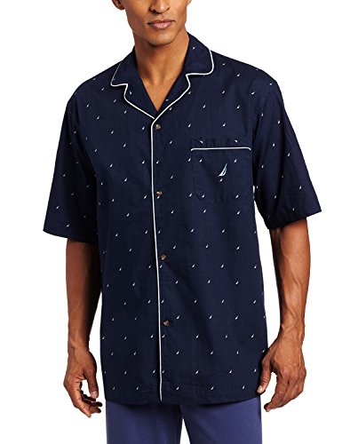 Nautica Herren-Pyjama-Top mit kurzen Ärmeln, 100% Baumwolle, weich gewebt, mit Knopfleiste, Peacoat, Medium von Nautica