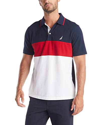 Nautica Herren Short Sleeve 100% Cotton Pique Color Block Polo Shirt Polohemd, Navy, XX-Large von Nautica