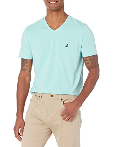 Nautica Herren Short Sleeve Solid Slim Fit V-Neck T-Shirt, Harbor Mist, Groß von Nautica