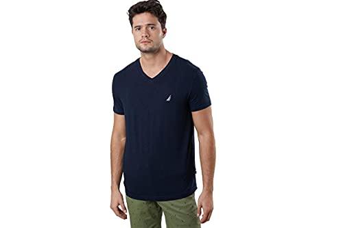 Nautica Herren Short Sleeve Solid Slim Fit V-Neck T-Shirt, Navy, Klein von Nautica