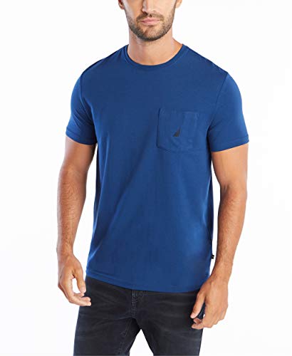 Nautica Herren Solid Crew Neck Short-Sleeve Pocket T-Shirt, Estate Blue, Mittel von Nautica