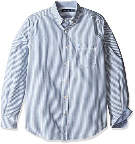 Nautica Herren Stripe Classic Fit Button-Down-Shirt, Delft, Mittel von Nautica