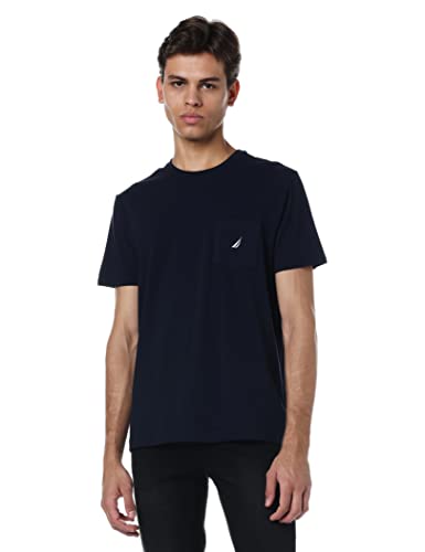 Nautica Herren Solides T-Shirt mit Rundhalsausschnitt, kurzärmelig und mit Tasche Unterhemd, Navy, Mittel von Nautica