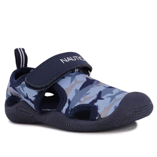 Nautica Kinder-Schutz-Wasserschuh, geschlossene Zehen-Sport-Sandale, für Jungen – Mädchen (Jugendliche/großes Kind/kleines Kind/Kleinkind/Säugling), Navy Shark Camo, 8 Toddler von Nautica