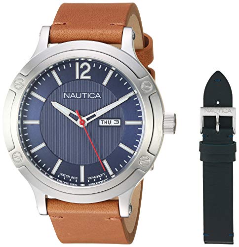 Nautica Port Slim Herren-Armbanduhr 44mm Armband Leder Braun Quarz NAPPSP901 von Nautica