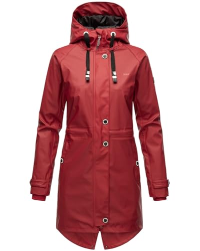 Navahoo Damen Regenjacke mit Kapuze Regenmantel Teddyfutter Wasserdicht [B934-R-Flower-Blood-Red-Gr.L] von Navahoo