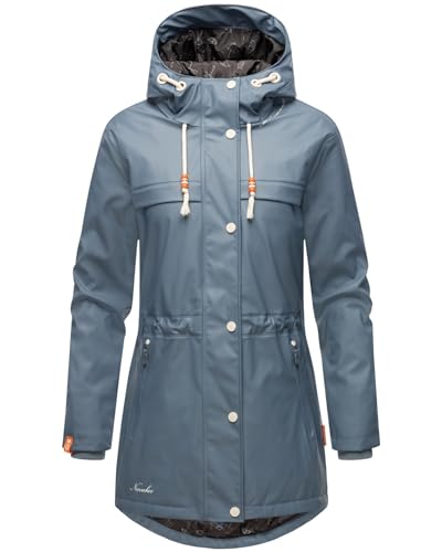 Navahoo Damen Regenmantel Teddyfutter Regenjacke mit Kapuze Wasserdicht [B935-R-Forest-D-Blue-Gr.XXL] von Navahoo