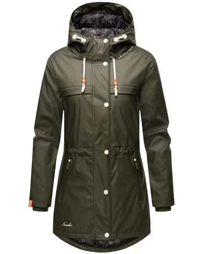 Navahoo Damen Regenmantel Teddyfutter Regenjacke mit Kapuze Wasserdicht [B935-R-Forest-D-Olive-Gr.3XL] von Navahoo