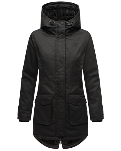 Navahoo Damen Übergangsjacke Warmer Kurzmantel Regenjacke wasserdicht mit Kapuze Brinjaa Black Gr. XXL von Navahoo