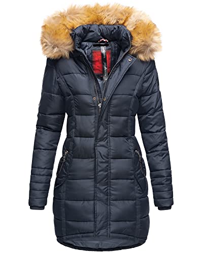 Navahoo Damen Winter Jacke Stepp Parka Mantel Winterjacke warm gefüttert Kunstpelz PAPAYA XS-XXL (DE/NL/SE/PL, Alphanumerisch, XL, Regular, Regular, Blau) von Navahoo