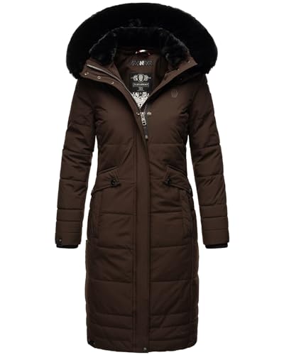 Navahoo Damen Winter-Mantel Steppmantel Winterjacke mit abnehmbarem Kunstfell B850 [B850-Fahmiy-Schoko-Gr.L] von Navahoo