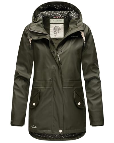 Navahoo Damen Winter Regenjacke mit Kapuze Regenmantel Teddyyfell Wasserdicht [B933-O-Heart-Olive-Gr.M] von Navahoo