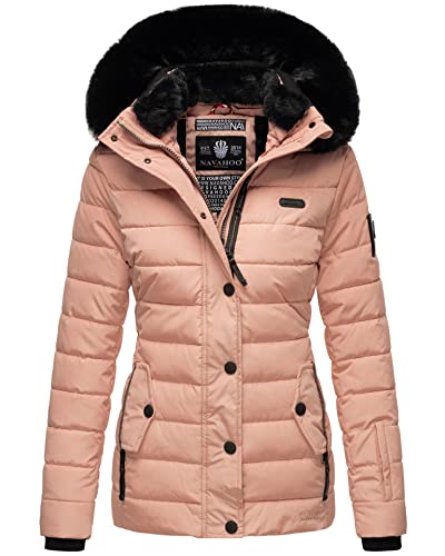 Navahoo Damen Winter Steppjacke mit Kapuze und Fellkragen B846 [B846-Rosa-Gr.XS] von Navahoo