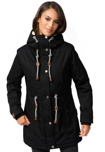 Navahoo Damen Winterjacke mit Teddyfell Winter Jacke warm gefüttert B991 [B991-Ireliaa-Schwarz-Gr.XL] von Navahoo