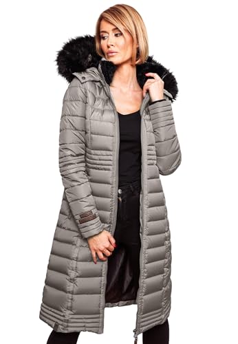 Navahoo Damen Wintermantel Mantel Steppmantel Winter Jacke lang Stepp warm Teddyfell B670 [B670-Uma-Zink-Grau-Gr.M] von Navahoo