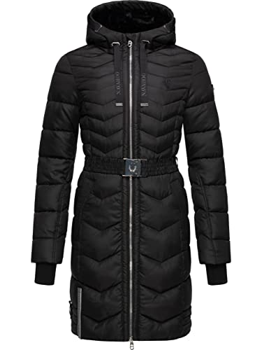 Navahoo Damen Wintermantel Steppmantel Jacke mit Taillengürtel Alpenveilchen Black Gr. S von Navahoo
