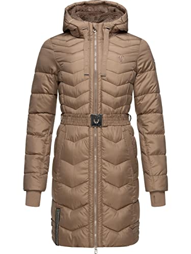 Navahoo Damen Wintermantel Steppmantel Jacke mit Taillengürtel Alpenveilchen Taupe Gr. L von Navahoo