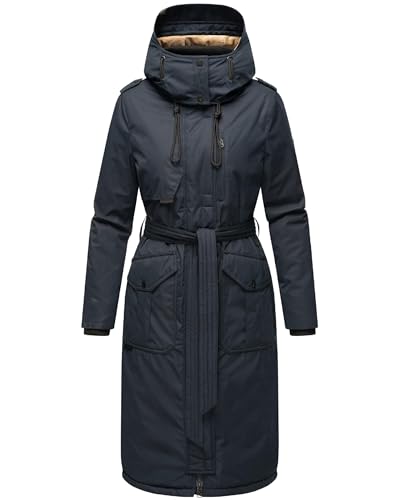 Navahoo Damen Wintermantel Warmer Parka lang mit hohem Kragen und weicher Kapuze Hokulanii Navy Gr. S von Navahoo