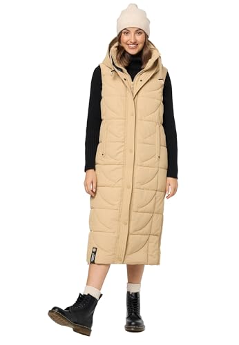 Navahoo Damen Winterweste lang gesteppte warme Winter Weste Stepp Kapuze B950 [B950-Brezel-Sand-Gr.M] von Navahoo