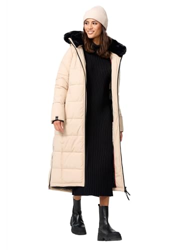 Navahoo Damen lange Winterjacke Mantel warme Winter Jacke gesteppt mit Teddyfell Parka Wintermantel B990 [B990-Knuddelfee-Beige-Gr.L] von Navahoo